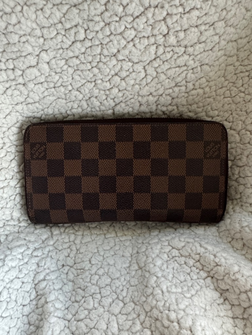Louis Vuitton Damier Ebene Checker Zip-Around Wallet in Brown